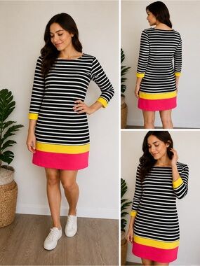 3/$25 Monteau Striped Colorblock Boatneck Dress – Size Small
